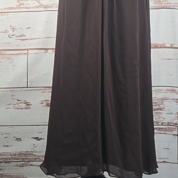 Tadashi Shoji Maxi Gown Pleated Ruched Jewel Front Brown Size 8 - Picture 6 of 11